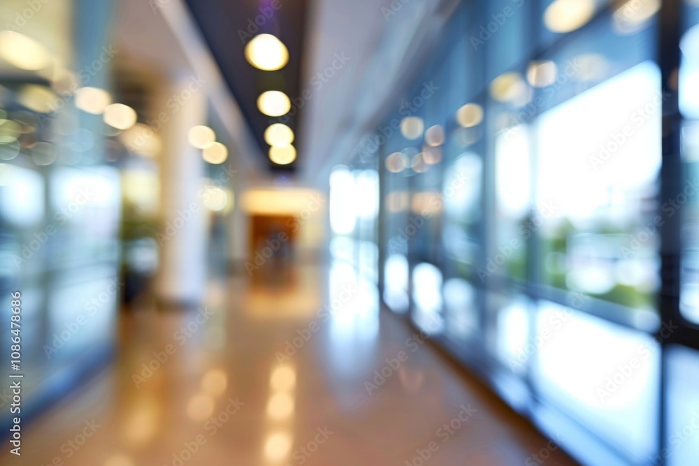 Poster a bright and spacious open office environment with panoramic windows.