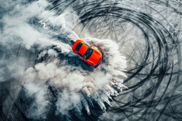 Aerial Perspective of Driver Performing Car Drift 