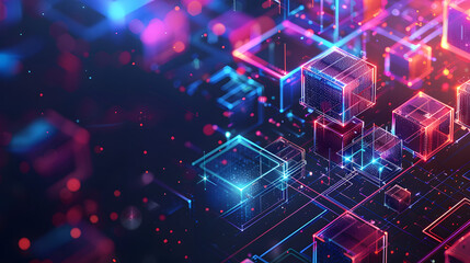 Abstract geometric background with isometric digital blocks. Blockchain concept and modern technology