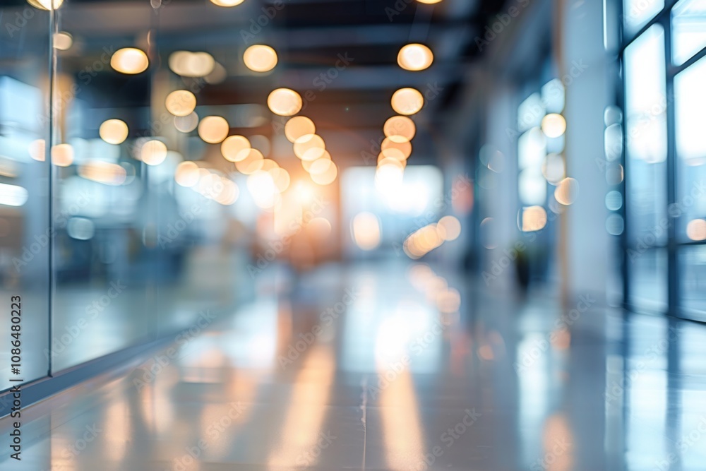 Poster open office space in blur: abstract bokeh illumination