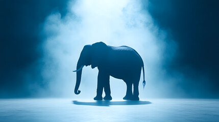 Artistic silhouette of elephant in dramatic blue light, creating captivating and serene atmosphere. image evokes sense of wonder and tranquility