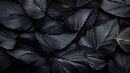 Fototapeta premium Close-up group dark abstract leaves are arranged Textures of black