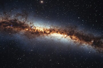 Fototapeta premium A stunning view of the Milky Way galaxy with a glowing center and scattered stars.