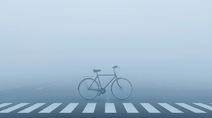 Fototapeta premium Foggy Road Bicycle at Crosswalk Minimalist Scene 3D Render