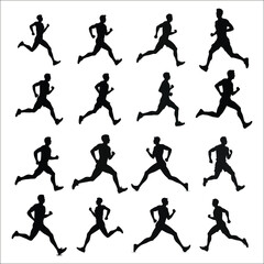 running sprint man black silhouette set, running man silhouette Bundle