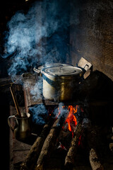Traditional Colombian country cooking: Wooden Stove Cooking