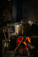 Traditional Colombian country cooking: Wooden Stove Cooking