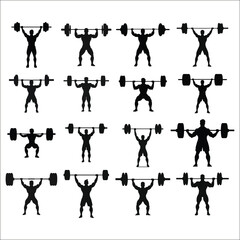 Weightlifting Man Silhouette Bundle Set,  Weightlifter Silhouette, Weight Lifting Person Silhouette, BodyBuilder Man Silhouette