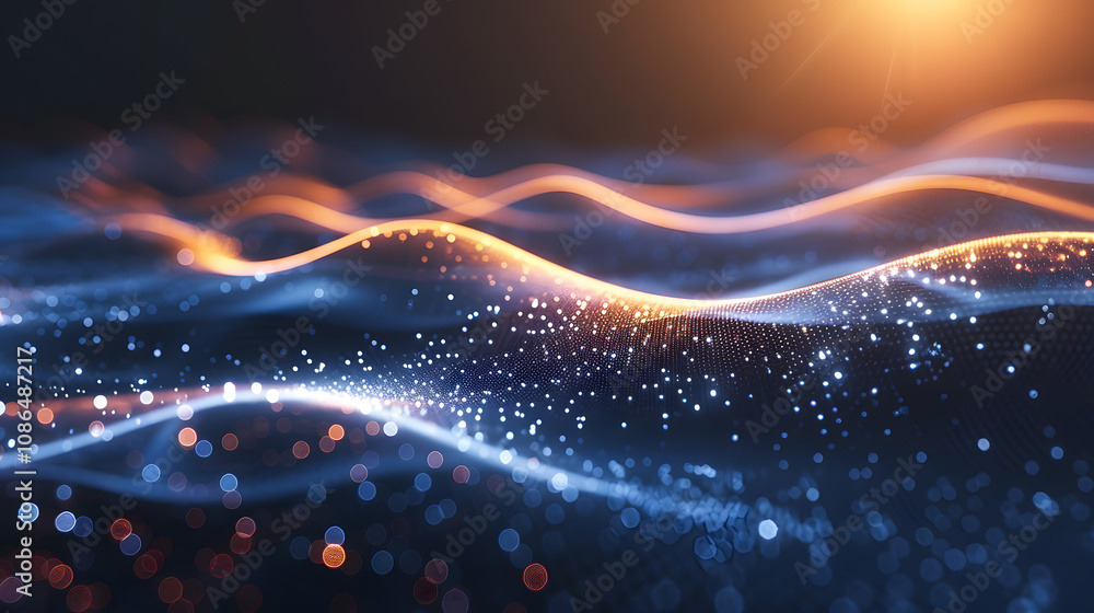 Aufkleber abstract technology stream background. digital dynamic wave of dots. network connection structure. 3
