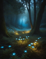 Mystical Forest with Bioluminescent Flowers,
