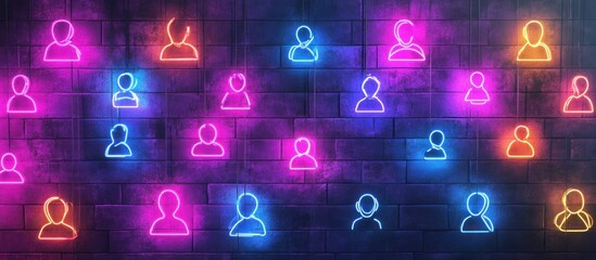 Obraz premium Neon signs with profile icons connected concept of social networking .