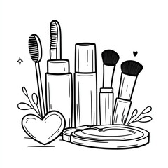 A drawing of makeup brushes and a heart