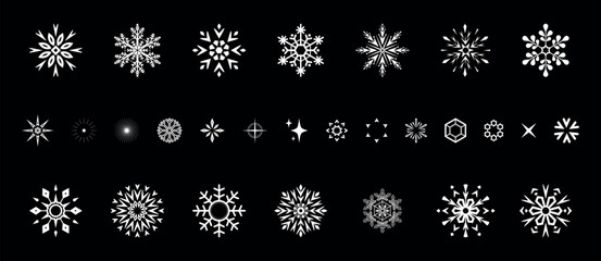 Snowflakes icon collection. Graphic modern black and white ornament.