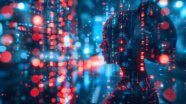 AI concept with blurred city abstract lights background