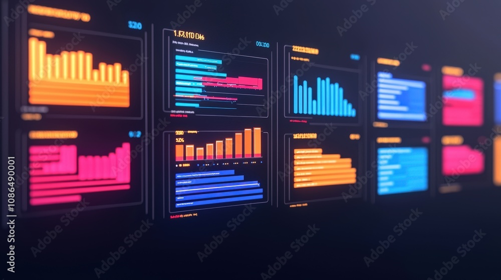 Poster futuristic digital dashboard seo data analytics graphs charts business intelligence