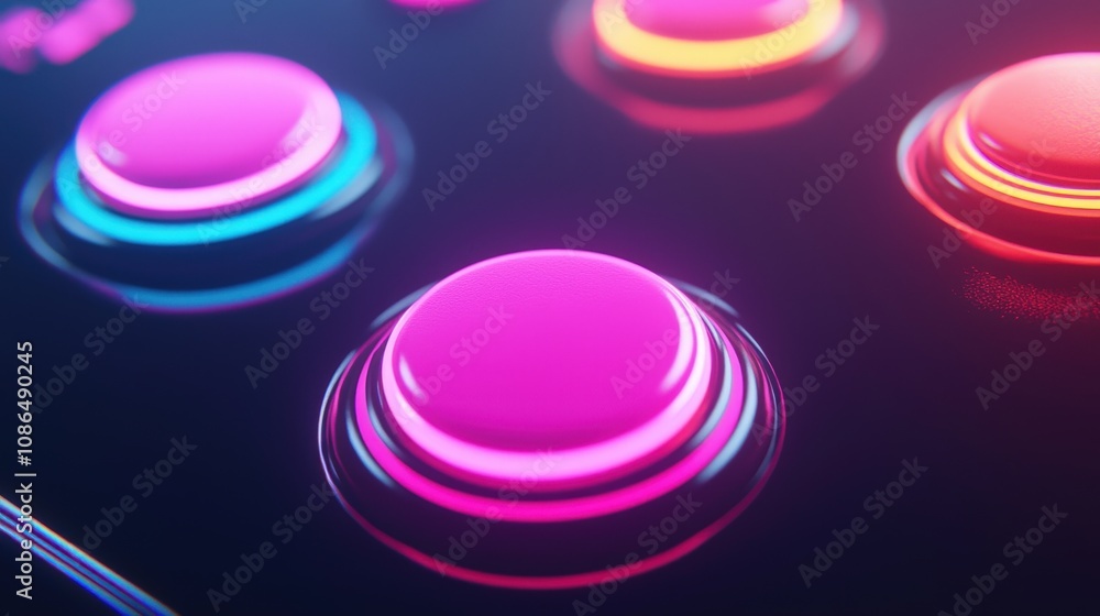 Poster neon retro arcade game controller buttons 3d render