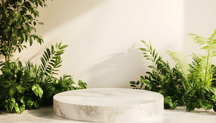 Marble Stand with Lush Green Foliage