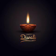 A single glowing diya on a dark background with "Diwali" text, symbolizing the festival of lights and spiritual prosperity