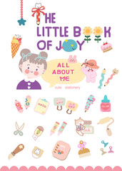 set of elements, Cute Stationary vector element, child drawing, new cover, new book and printable, all about me and stud, back to school