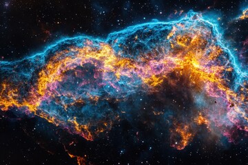 Obraz premium A vibrant nebula with glowing gas and dust clouds in a dark space.