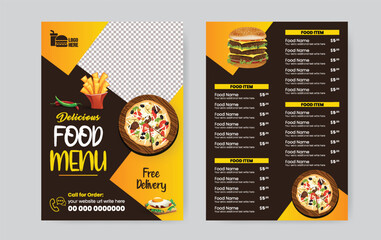 Double sided a4 size Food menu template, Fast food menu board, Burger menu, Restaurant price card, editable Double sided Restaurant menu template design
