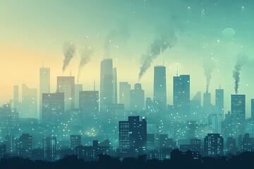 Fototapeta premium city skyline shrouded in smog, showcasing pollution and urban life
