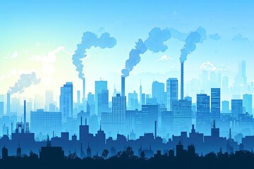 Fototapeta premium cityscape with blue sky and smoke from industrial buildings