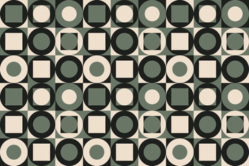 Geometric tile circle and square shapes abstract seamless repeat pattern