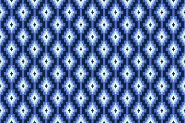 Vintage cross stitch traditional ethnic pattern.Blue floral pixel art embroidery. Elegance background abstract Aztec beautiful seamless pattern for fabric,cloth,dress,carpet,curtain,sarong,batik.