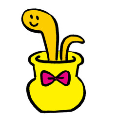 POPなカラーのツボから出てきたヘビのイラスト