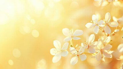 Bright yellow background with soft pastel flowers, ideal for advertising