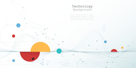 Vector illustration abstract modern technology design. White circle, geometric shape, wave wireframe line pattern and circuit board on white - grey background. Technology concept for banner, template
