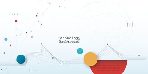 Vector illustration abstract modern technology design. White circle, geometric shape, wave wireframe line pattern and circuit board on white - grey background. Technology concept for banner, template