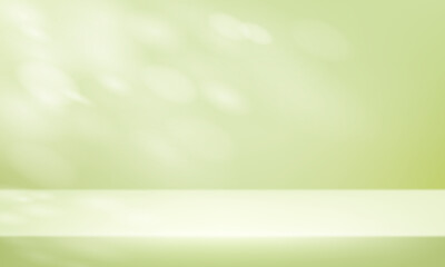 Obraz premium Background green Studio with Shadow Leaves. Space for selling products on the website. Empty room with shadow leaves. Vector illustration.