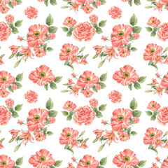 Seamless gentle pink anemone blooms flow pattern