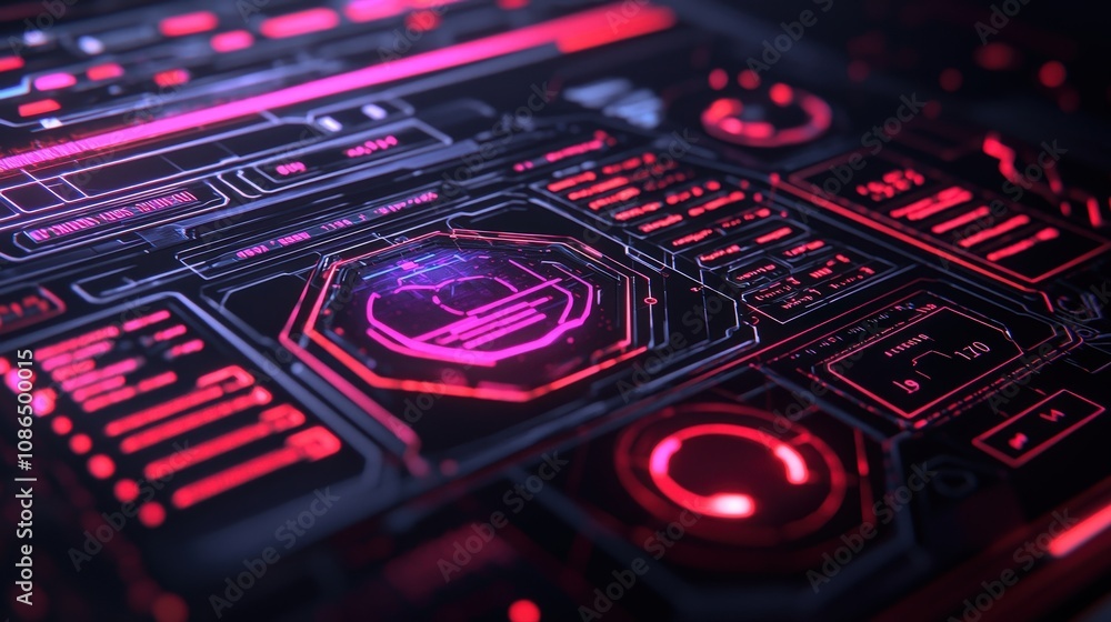 Poster futuristic digital dashboard neon red interface data analytics technology background