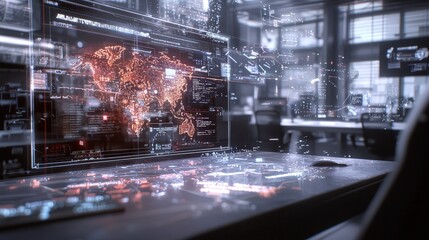 Futuristic Office Global Data Analytics Digital Marketing Keyword Trends