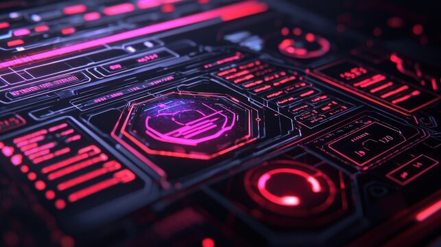 Futuristic Digital Dashboard Neon Red Interface Data Analytics Technology Background