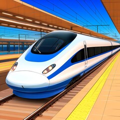 Naklejka premium High Speed Train Arriving at Modern Railway Station