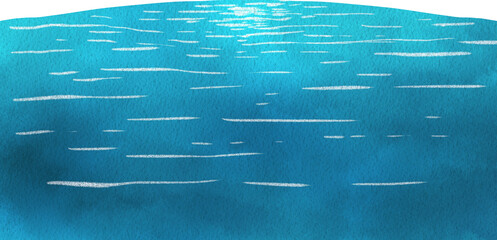 Hand-drawn blue seascape with gentle waves Watercolor