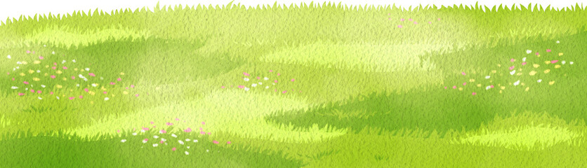 Hand-drawn grassland scattered with tiny flowers Watercolor