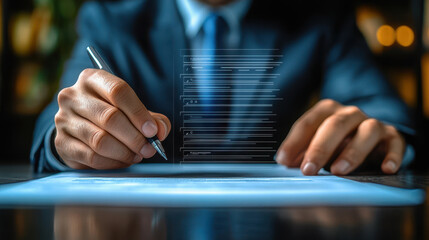 Businessman Checking Documents in Modern Office Setting