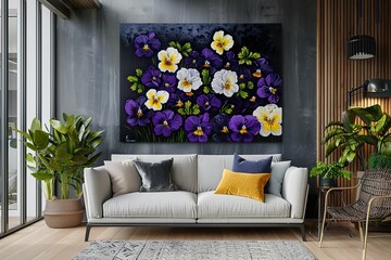 mock up poster frame in modern interior background, living room, Scandinavian style, 3D render, 3D illustration
