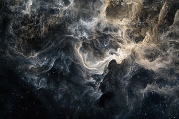 Abstract nebula with swirling clouds and stars.