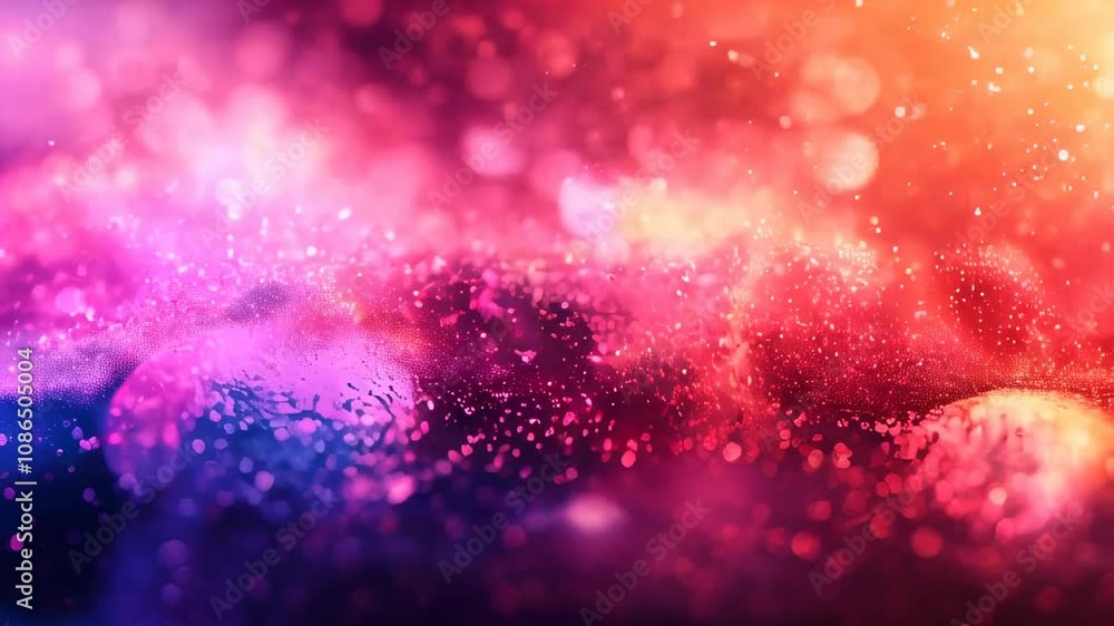 Poster a mesmerizing wave of pink and purple glitter, with shimmering particles creating a dynamic and magi
