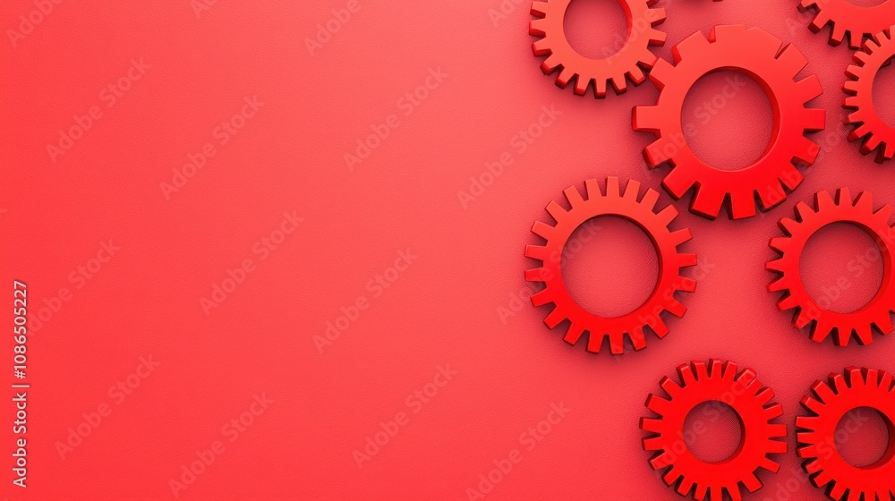 Poster business sales and algorithm concept. a vibrant red background featuring various red gears, symboliz