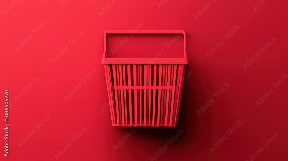 Poster business sales and algorithm concept. a simple red shopping basket against a matching red background