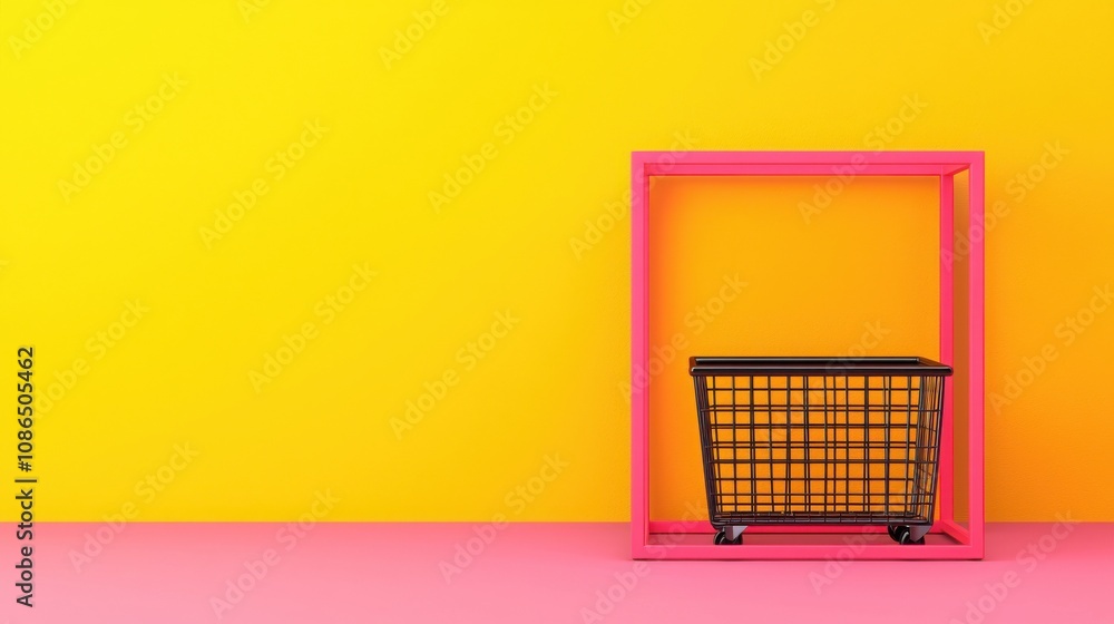 Poster business sales and algorithm concept. a vibrant yellow background features a pink frame enclosing a 