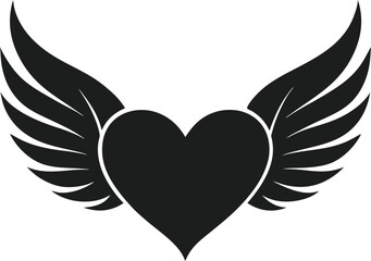 Heart with Wings Silhouette Vector Icon for Love, Romance, and Freedom Themes