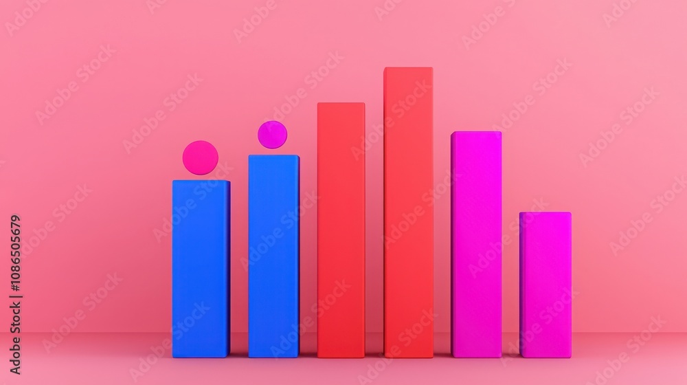 Poster business sales and algorithm concept. a vibrant digital illustration of colorful bar graphs in blue,